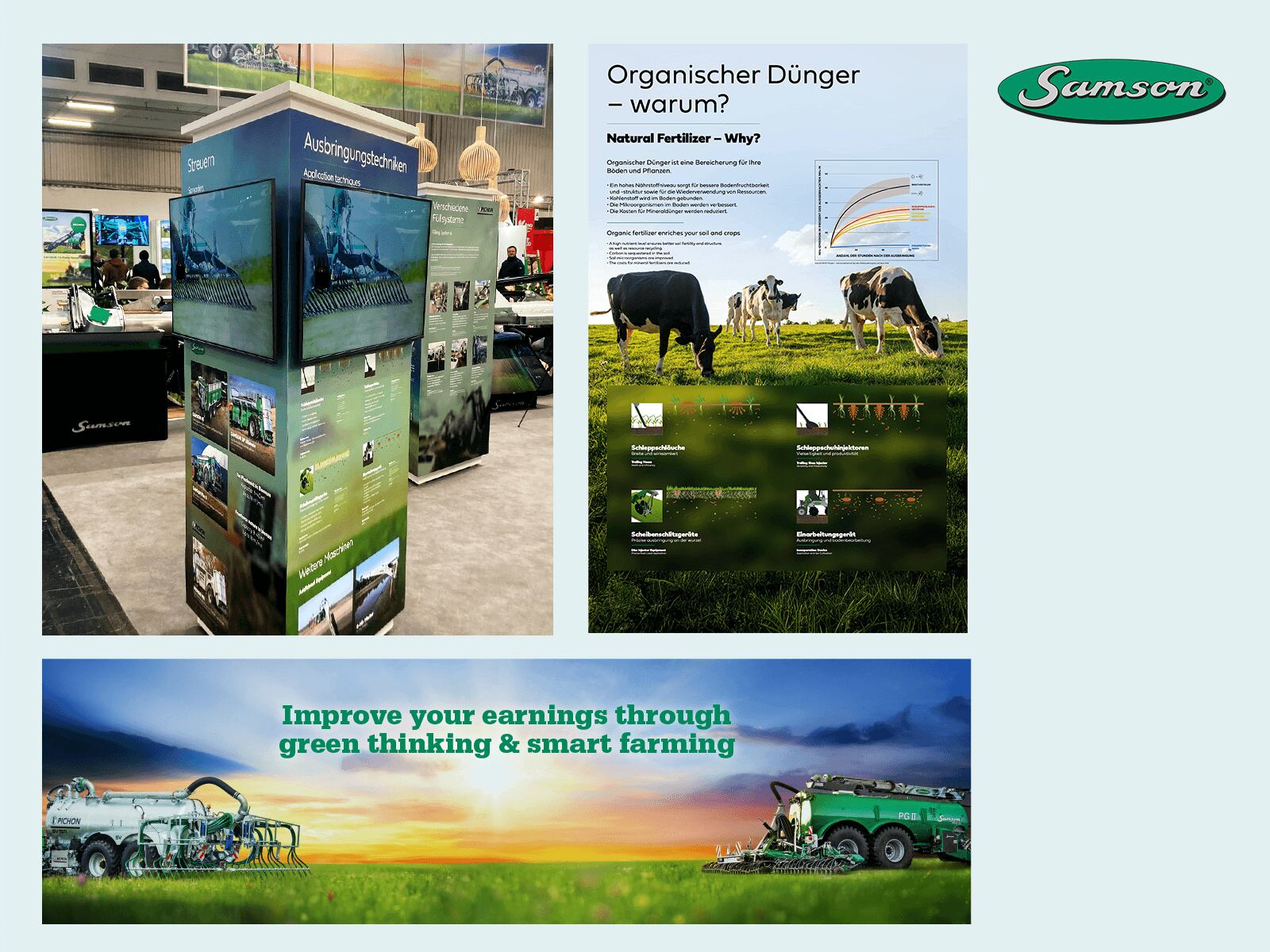 Samson Agro case – grafisk keyvisual og messestand-elementer